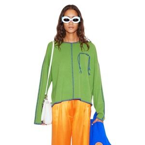 SIMON MILLER Reyne pullover‎ highland Green Knit Sweater Blue Stitching M $345